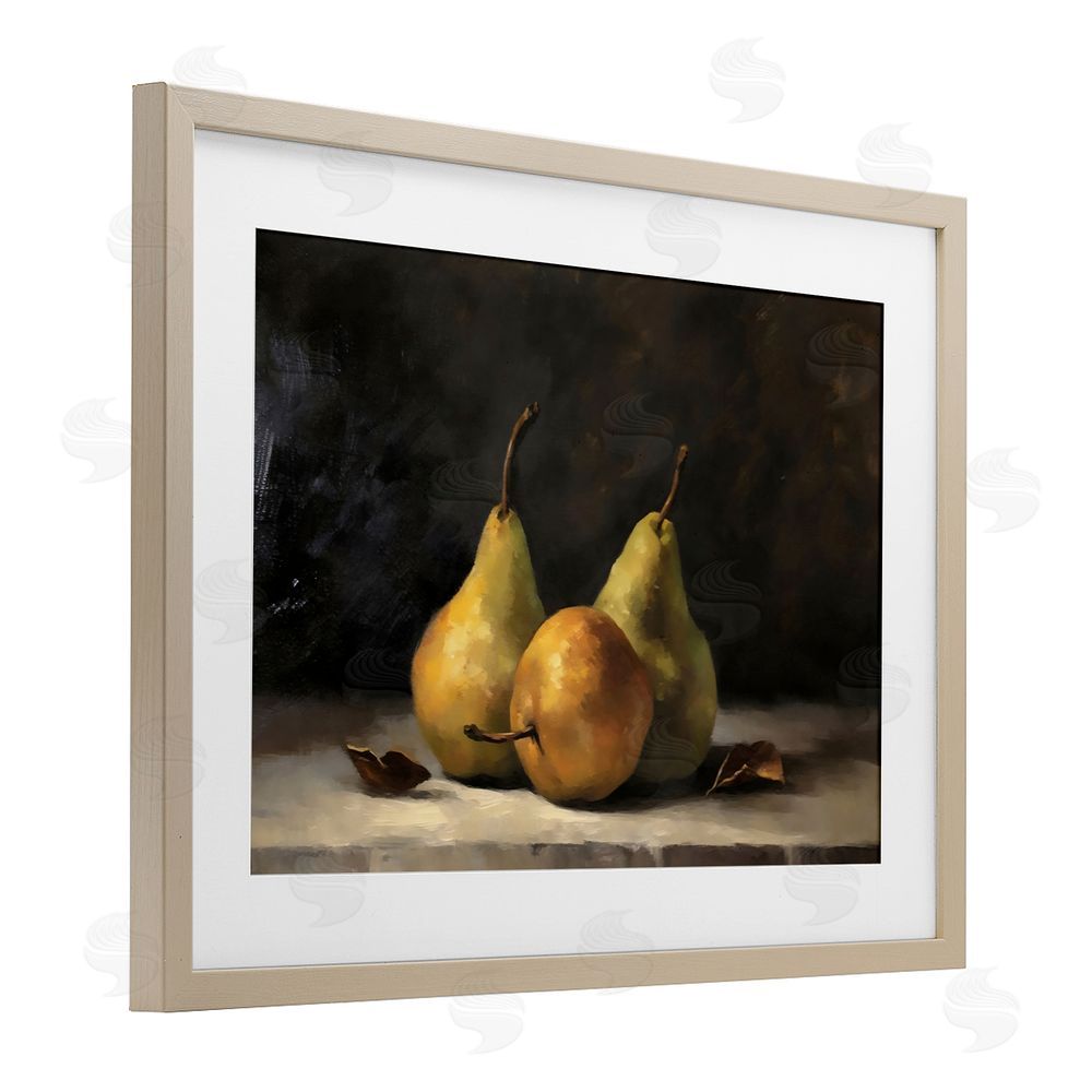 Creative Studio Three Pears on Marble Brown Framed Print Under Glass with White Mat Wall Art