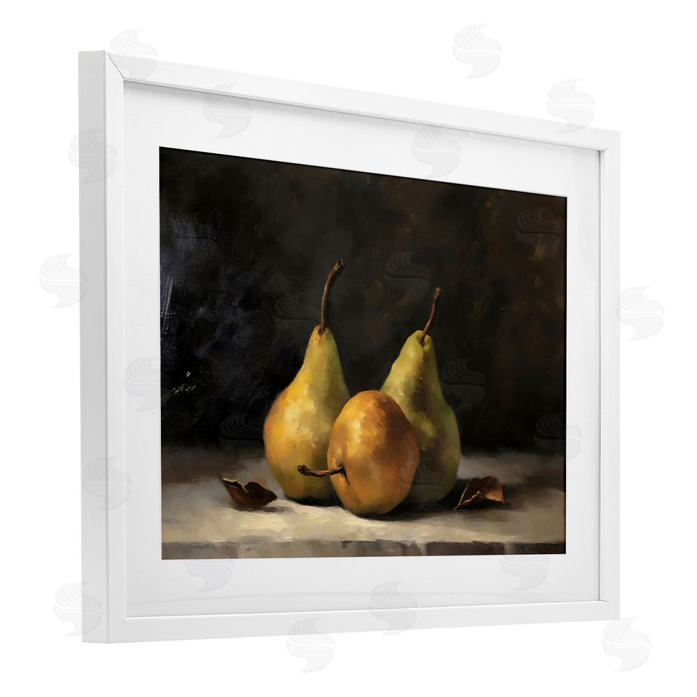 Creative Studio Three Pears on Marble White Framed Print Under Glass with White Mat Wall Art