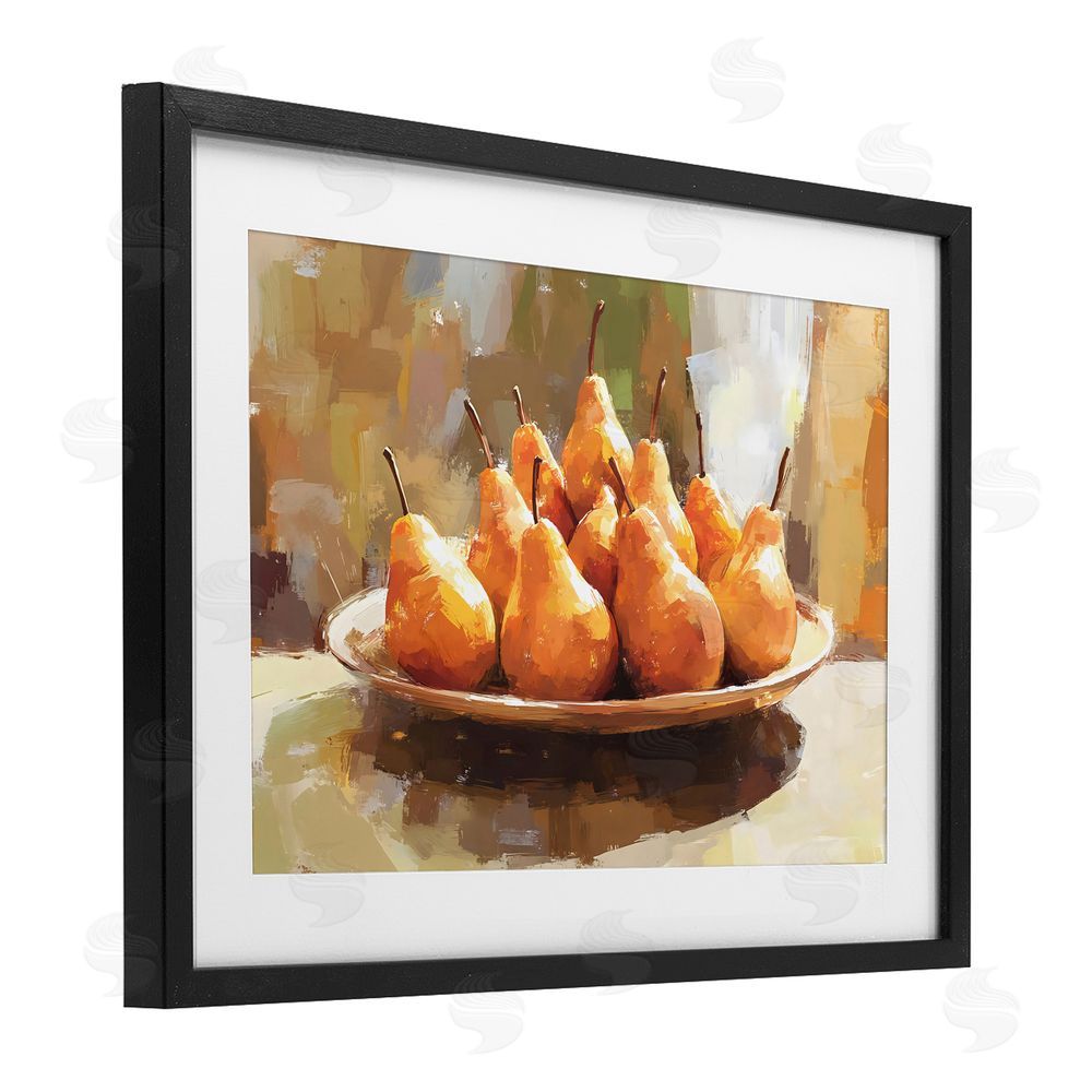 Creative Studio Pear Arrangement Table Black Framed Print Under Glass with White Mat Wall Art