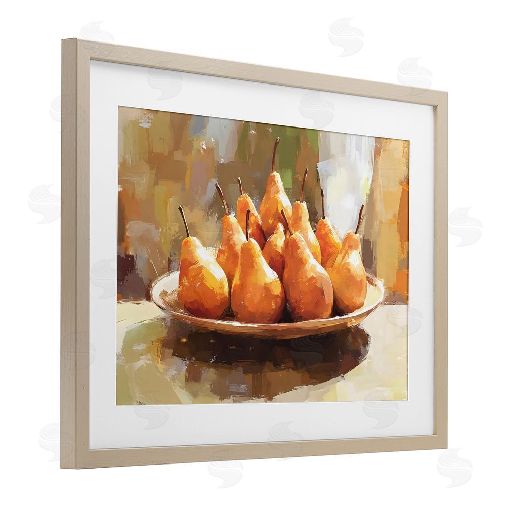 Creative Studio Pear Arrangement Table Birch Framed Print Under Glass with White Mat Wall Art