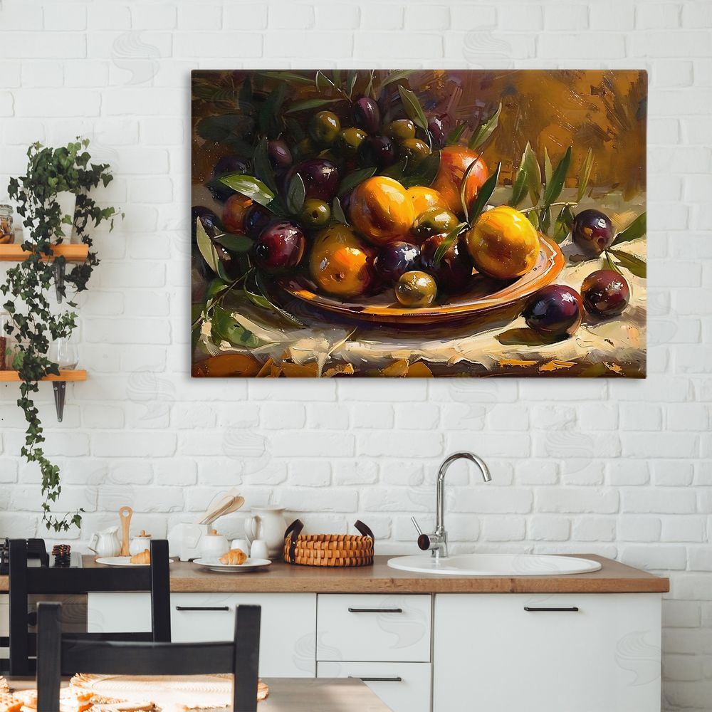 Creative Studio Array of Olives & Citrus Stretched Canvas Wall Art Print in Room