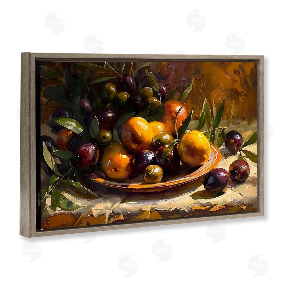 Creative Studio Array of Olives & Citrus Brown Floating Frame Stretched Canvas Wall Art Print