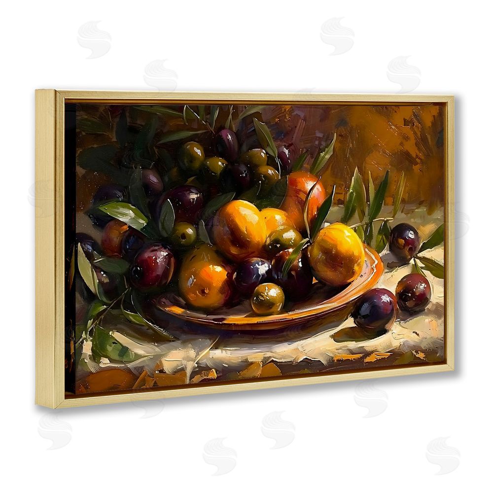 Creative Studio Array of Olives & Citrus Gold Floating Frame Stretched Canvas Wall Art Print
