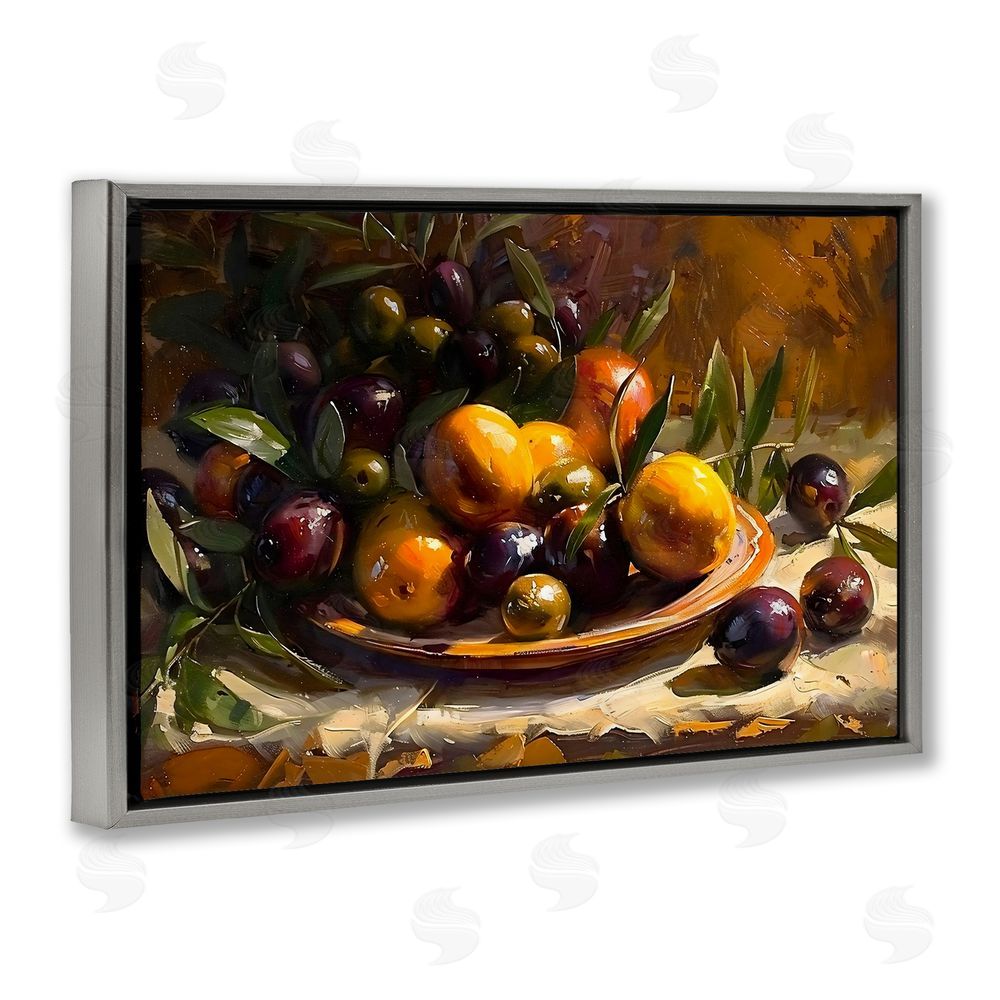 Creative Studio Array of Olives & Citrus Gray Floating Frame Stretched Canvas Wall Art Print