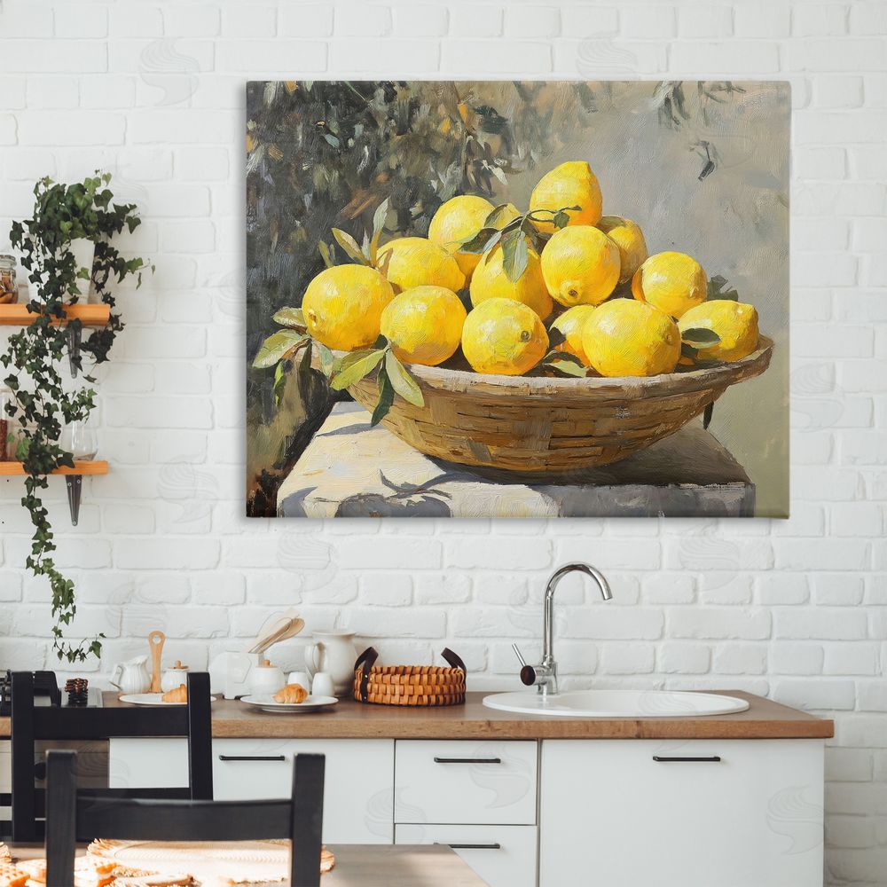 Creative Studio Basket of Lemons in Sunlight Stretched Canvas Wall Art Print in Room