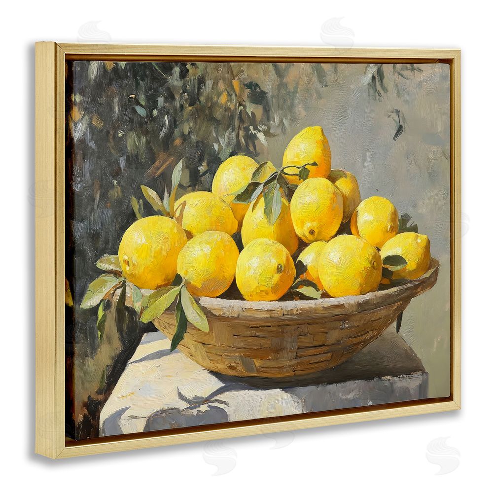 Creative Studio Basket of Lemons in Sunlight Gold Floating Frame Stretched Canvas Wall Art Print