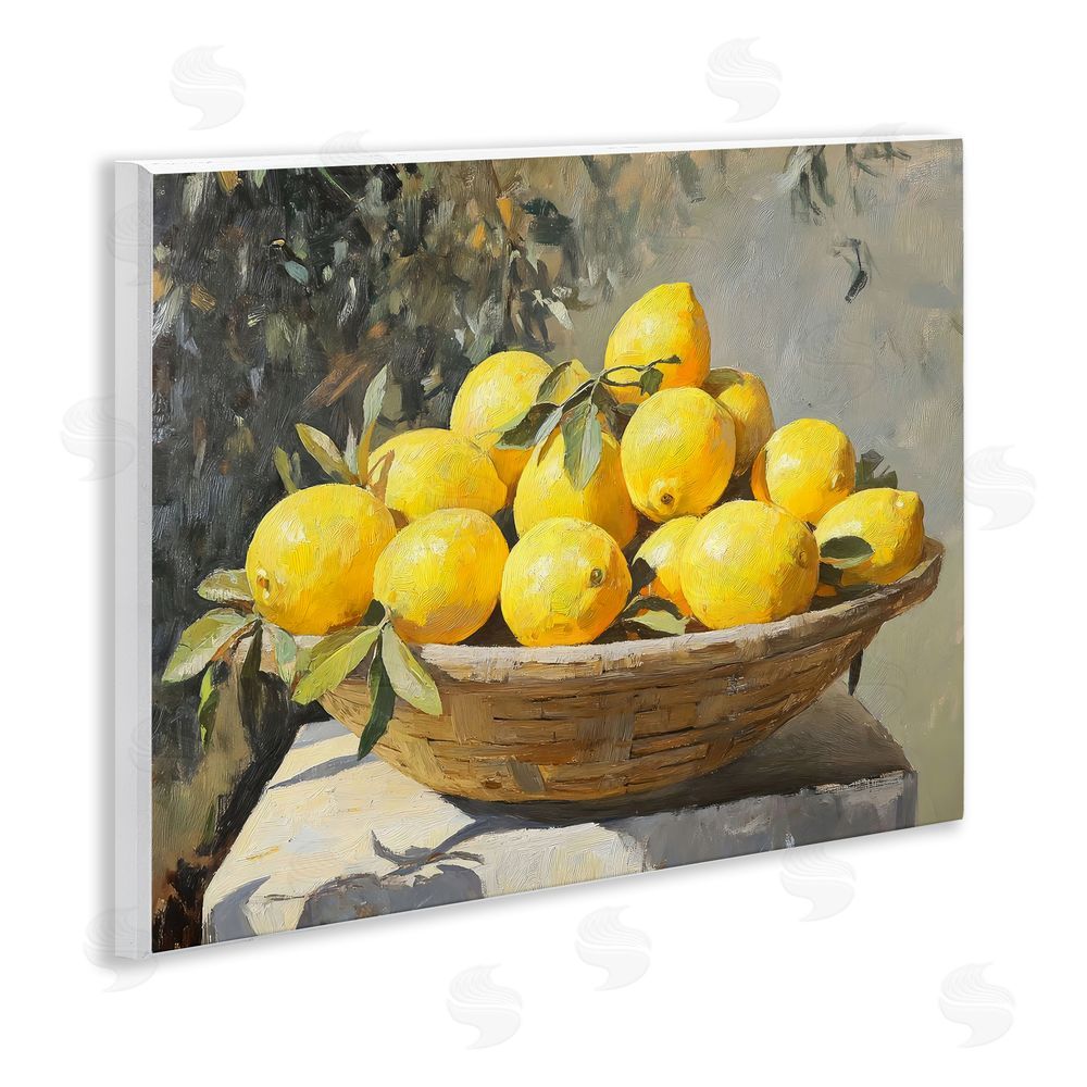 Creative Studio Basket of Lemons in Sunlight Wall Plaque Art Print with White Foil Wrap
