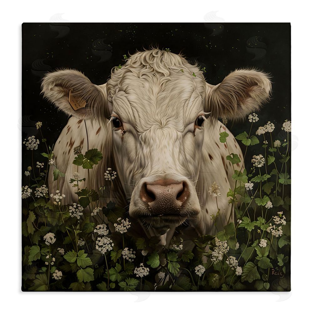 Creative Studio Cow in the Green Meadow Stretched Canvas Wall Art