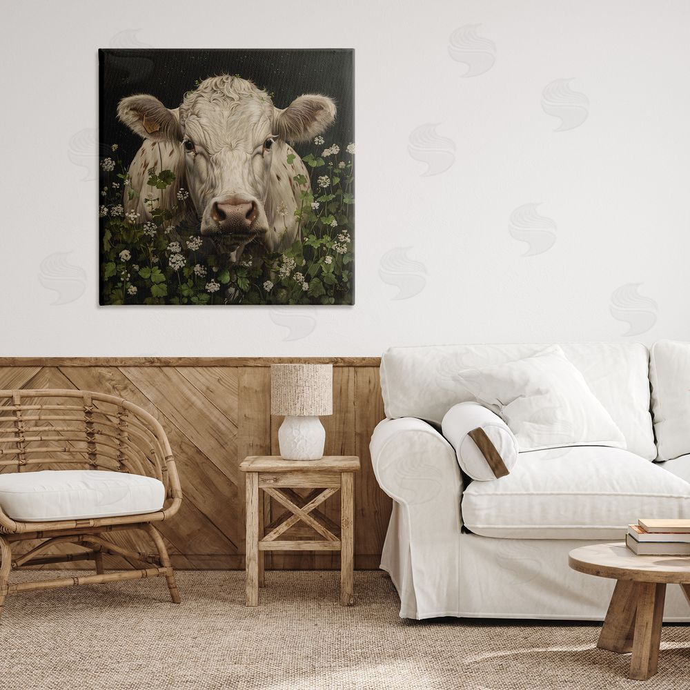 Creative Studio Cow in the Green Meadow Stretched Canvas Wall Art in Room