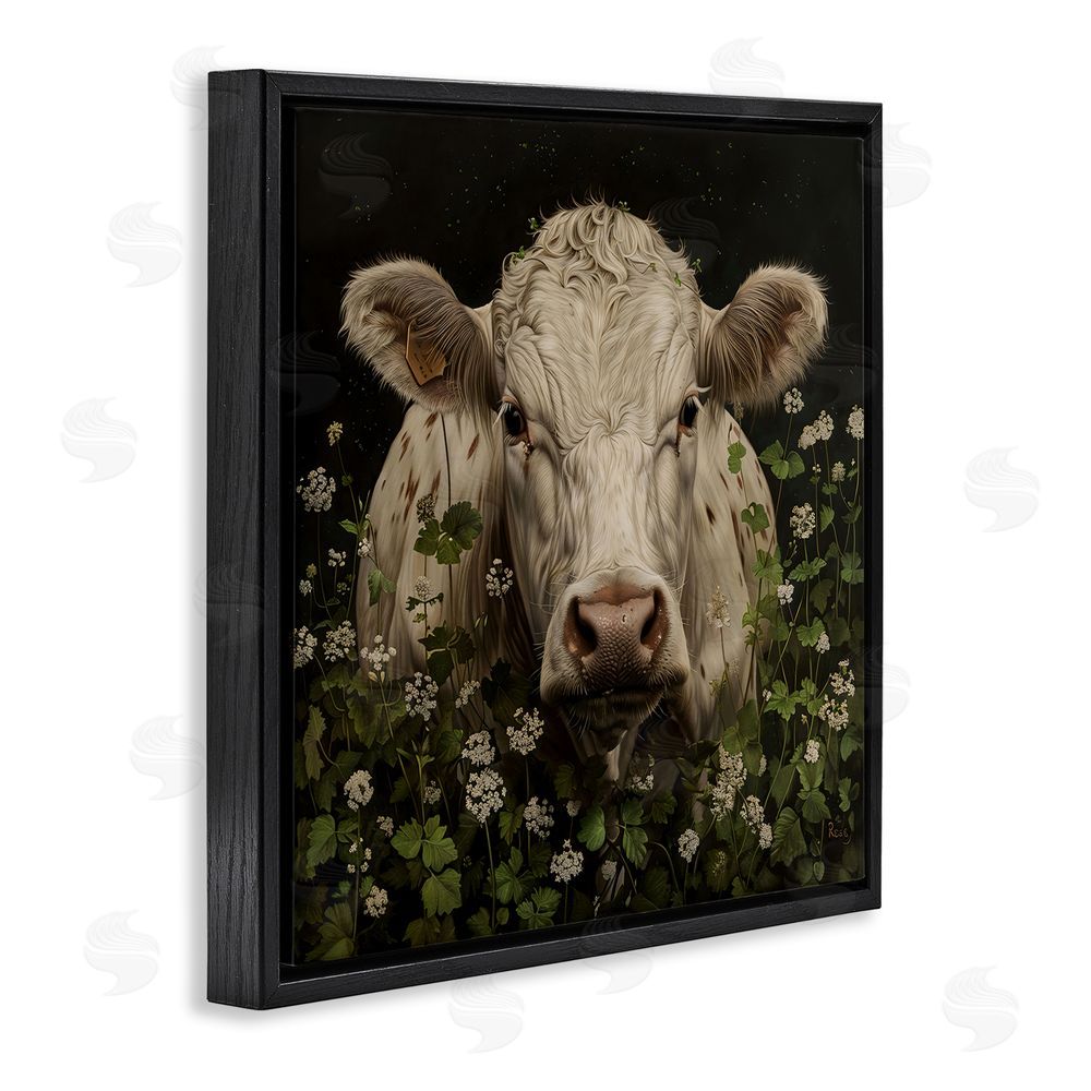 Creative Studio Cow in the Green Meadow Black Floating Frame Canvas Wall Art Print