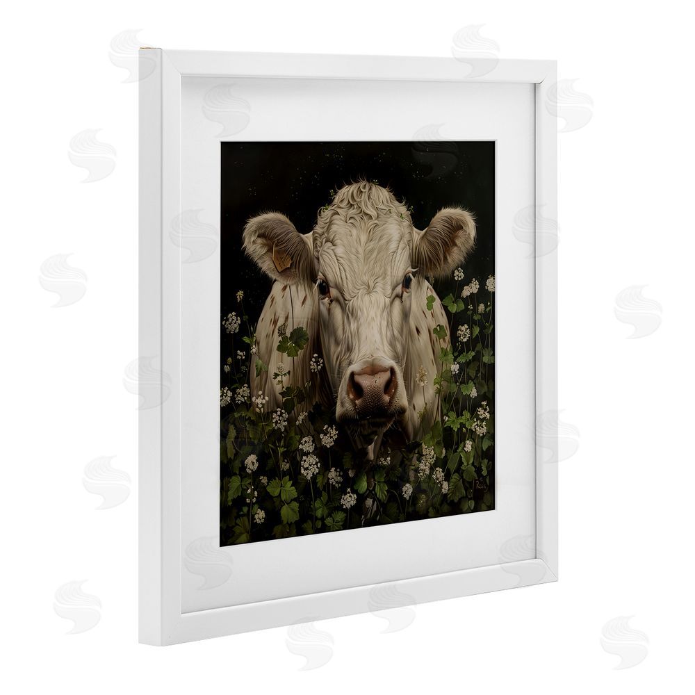 Creative Studio Cow in the Green Meadow White Framed Print Under Glass Wall Art