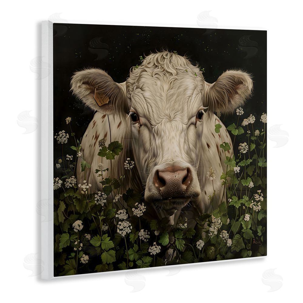 Creative Studio Cow in the Green Meadow Wall Plaque with Fixed Lithograph Print