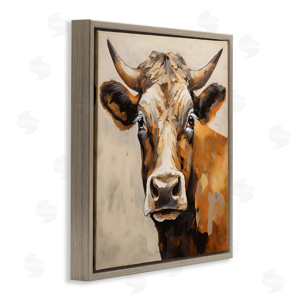 Creative Studio Beautiful Brown Bovine Brown Floating Frame Stretched Canvas Wall Art Print