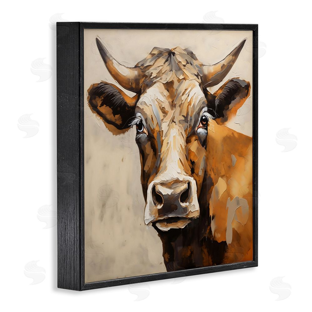 Creative Studio Beautiful Brown Bovine Black Framed Giclee Wall Art Print