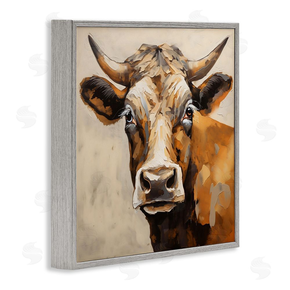 Creative Studio Beautiful Brown Bovine Gray Framed Giclee Wall Art Print