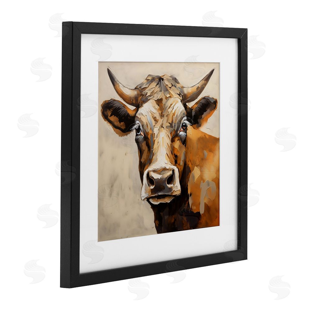 Creative Studio Beautiful Brown Bovine Black Framed Print Under Glass with Matting Wall Art