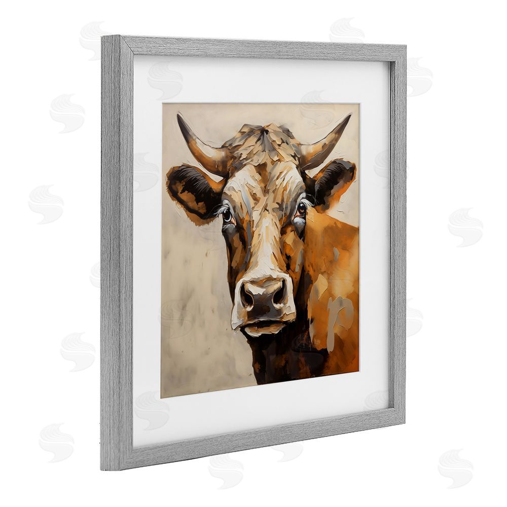 Creative Studio Beautiful Brown Bovine Gray Framed Print Under Glass with Matting Wall Art