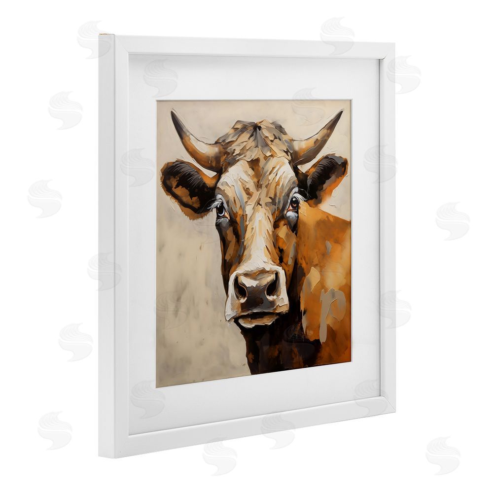 Creative Studio Beautiful Brown Bovine White Framed Print Under Glass with Matting Wall Art