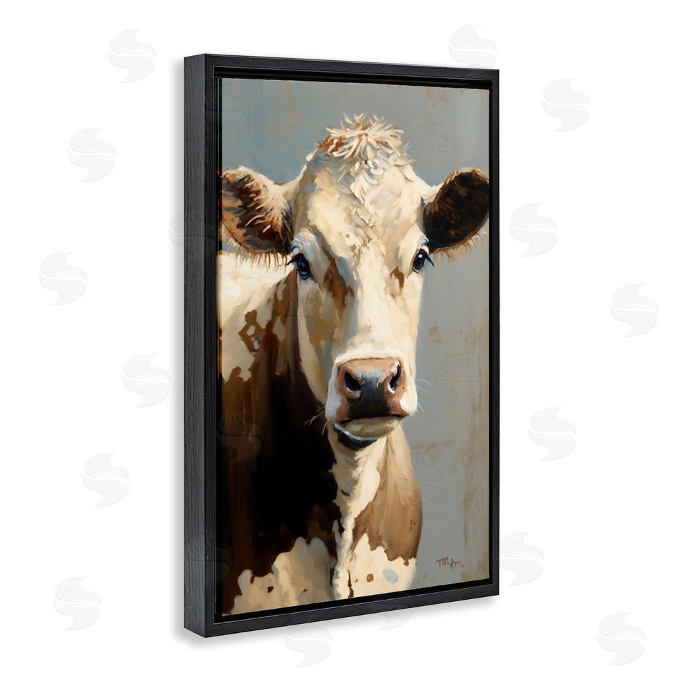 Creative Studio Farmhouse Cow with Gentle Gaze Black Floating Framed Canvas Wall Art
