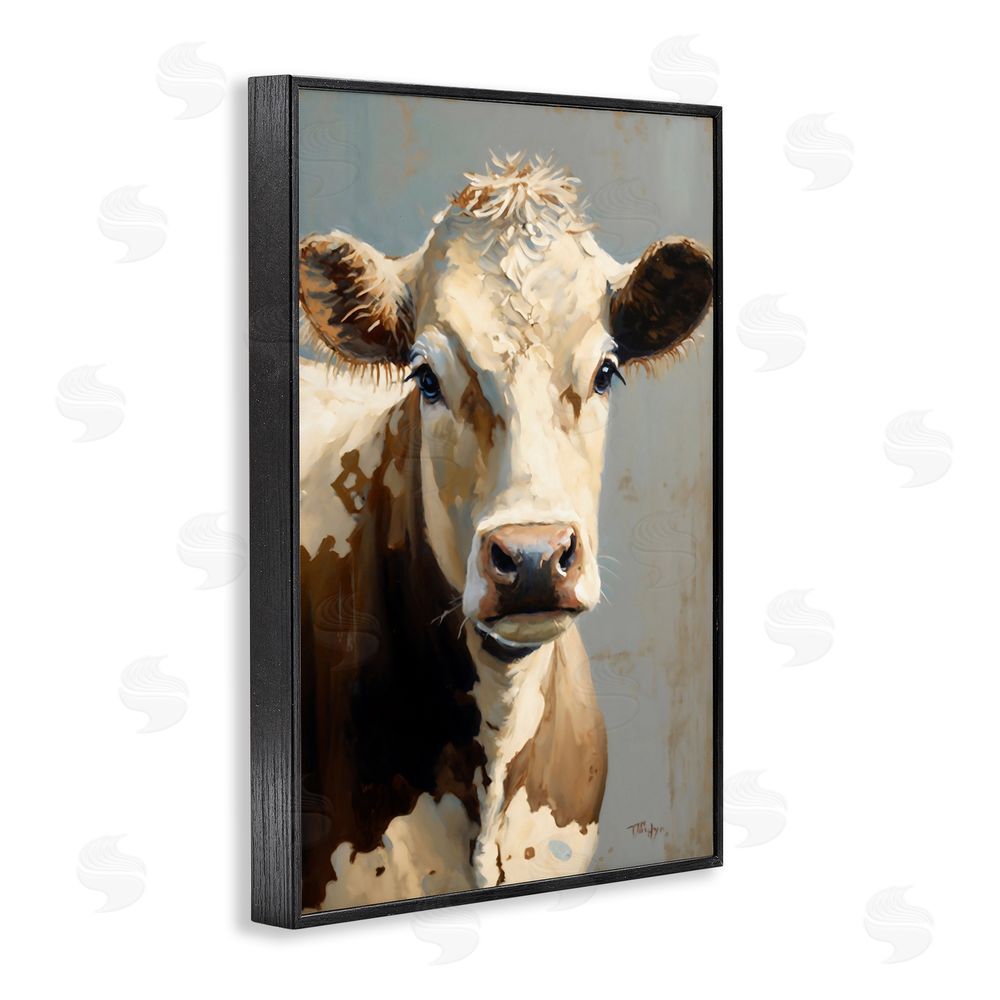 Creative Studio Farmhouse Cow with Gentle Gaze Black Framed Giclee Wall Art