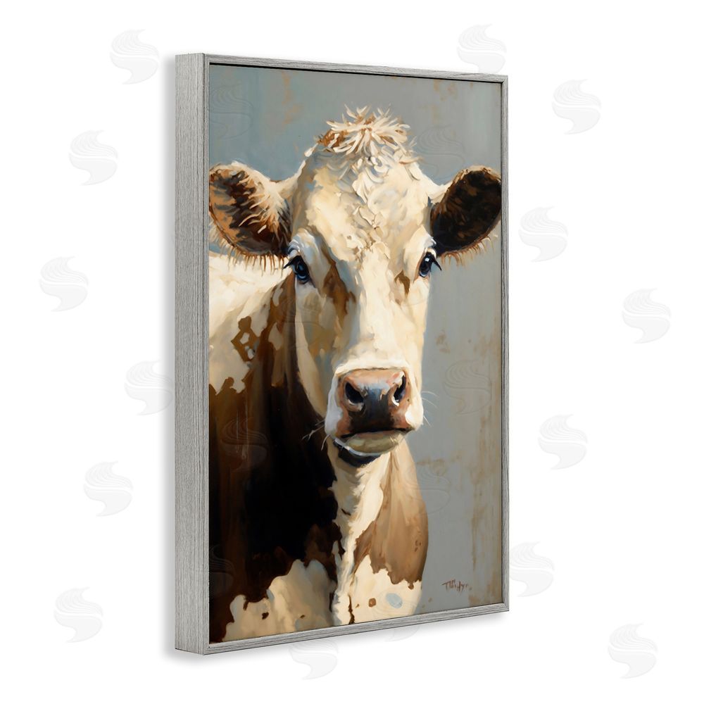 Creative Studio Farmhouse Cow with Gentle Gaze Gray Framed Giclee Wall Art