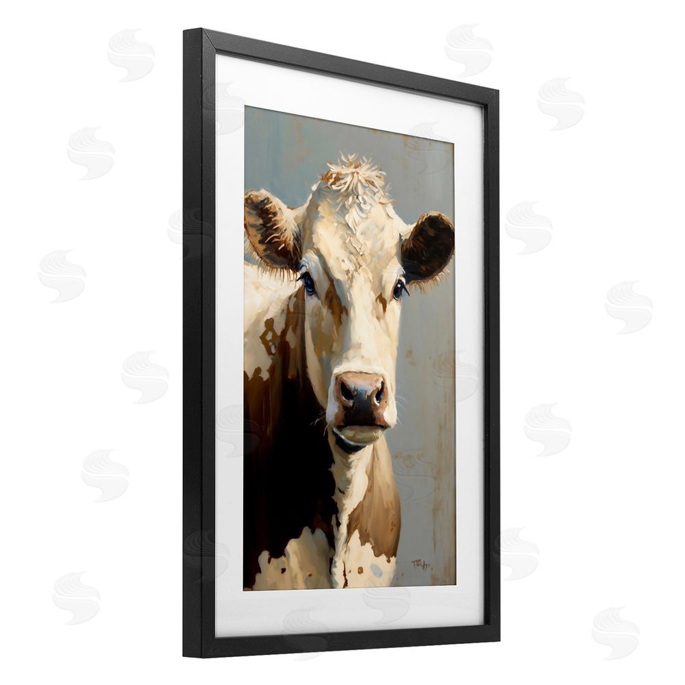 Creative Studio Farmhouse Cow with Gentle Gaze Black Framed Print Under Glass Wall Art