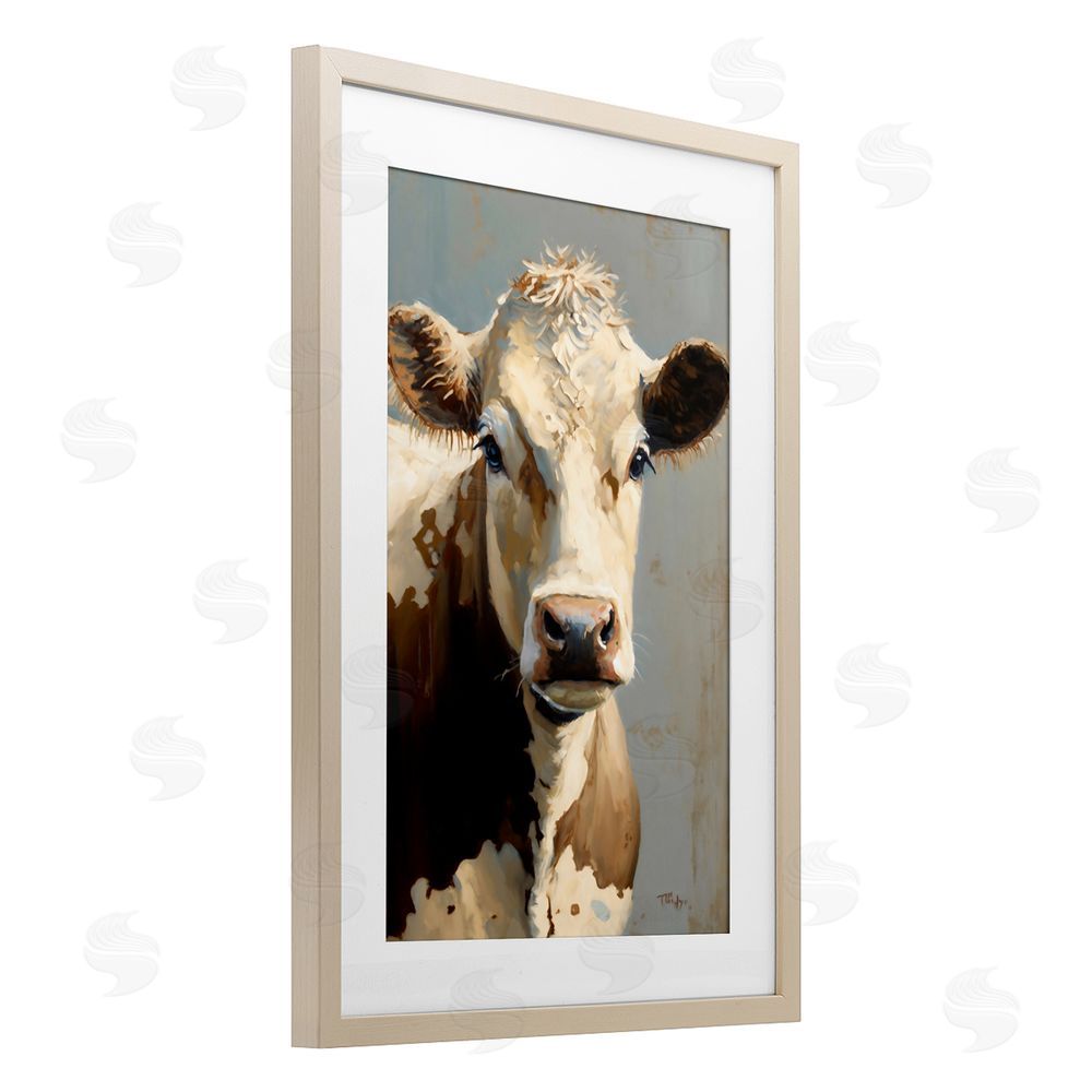 Creative Studio Farmhouse Cow with Gentle Gaze Brown Framed Print Under Glass Wall Art