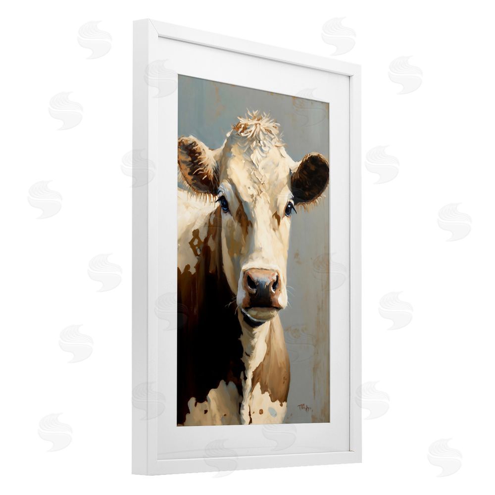 Creative Studio Farmhouse Cow with Gentle Gaze White Framed Print Under Glass Wall Art