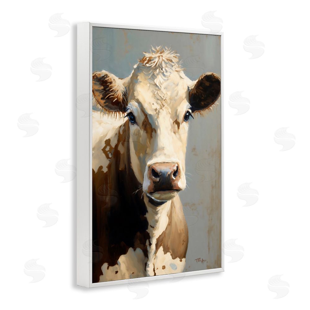 Creative Studio Farmhouse Cow with Gentle Gaze White Framed Giclee Wall Art