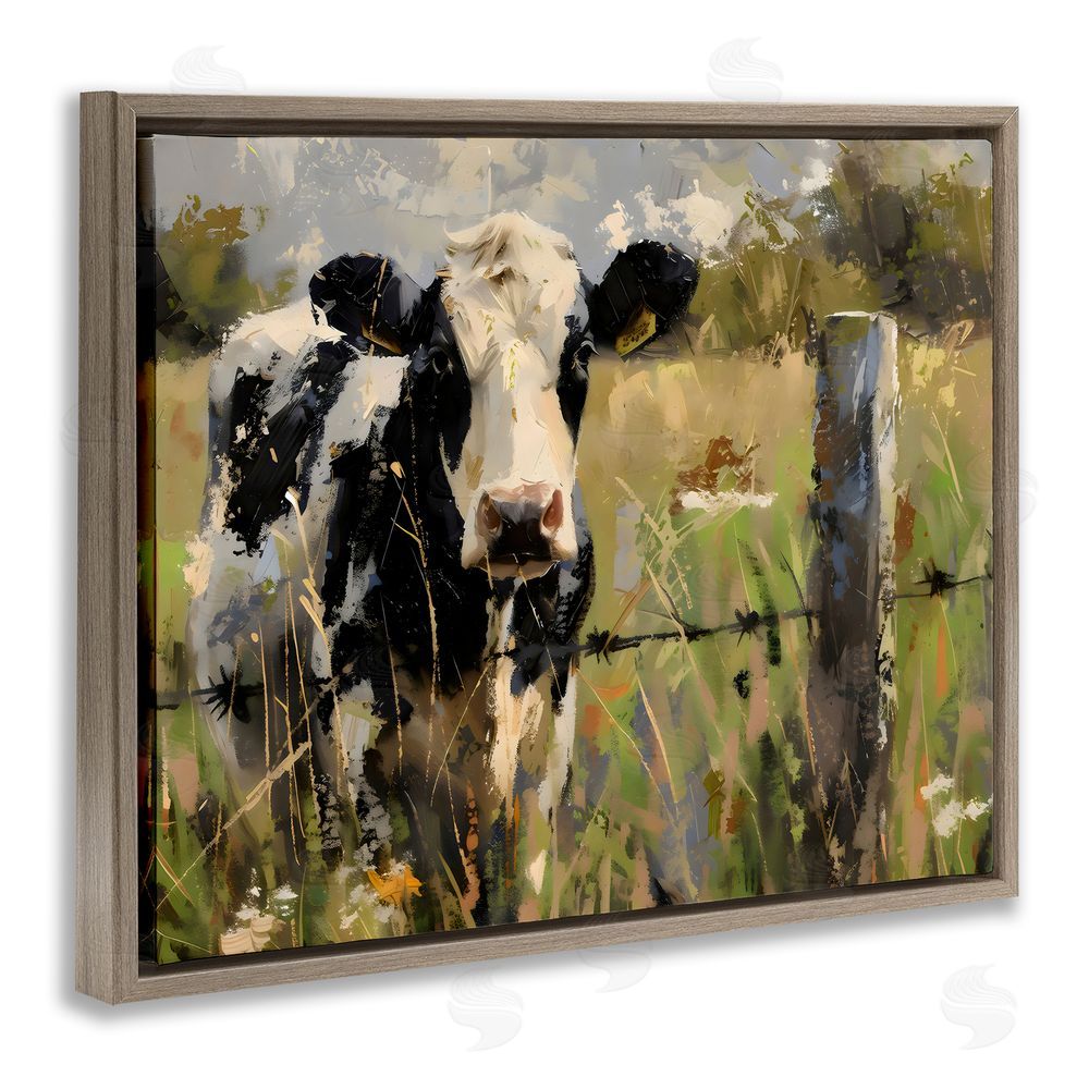 Creative Studio Cow in Summer Pasture Brown Floating Frame Canvas Wall Art Print