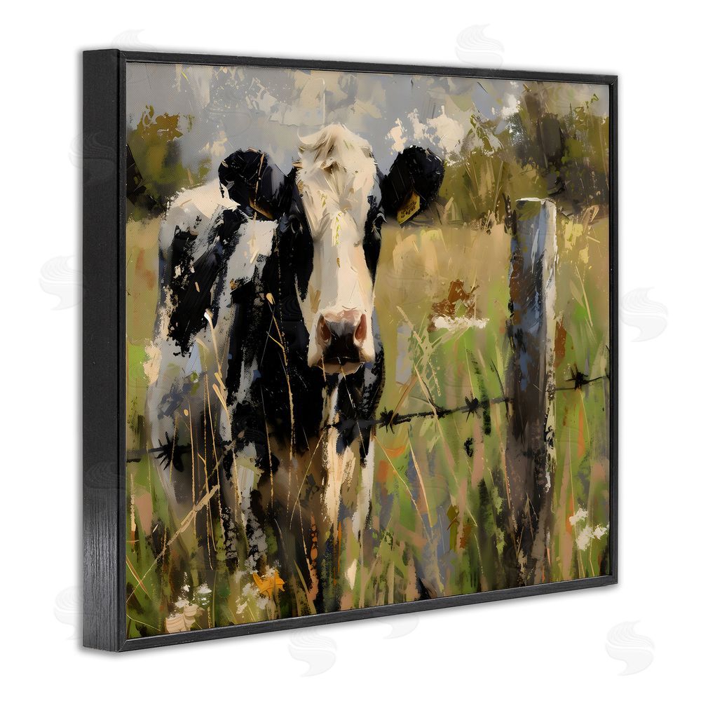 Creative Studio Cow in Summer Pasture Black Framed Giclee Wall Art Print