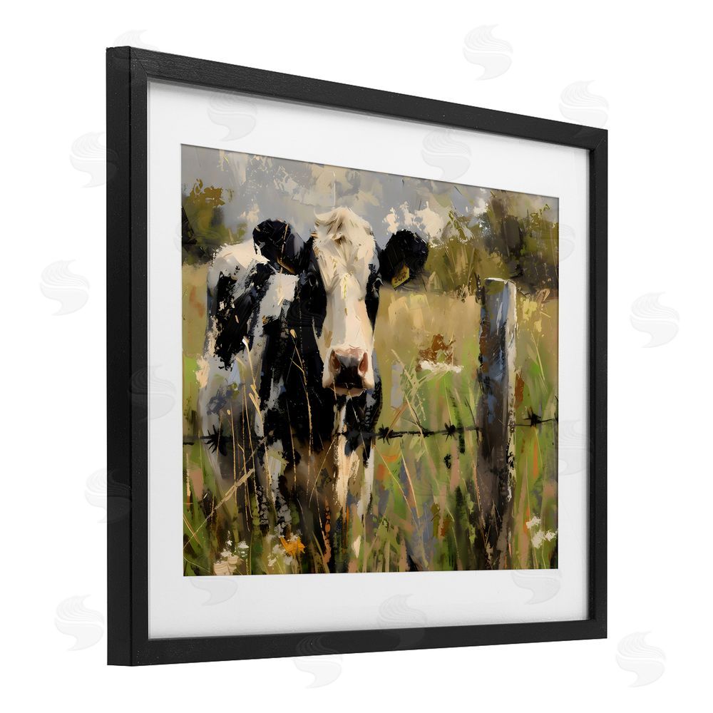 Creative Studio Cow in Summer Pasture Black Framed Print Under Glass Wall Art