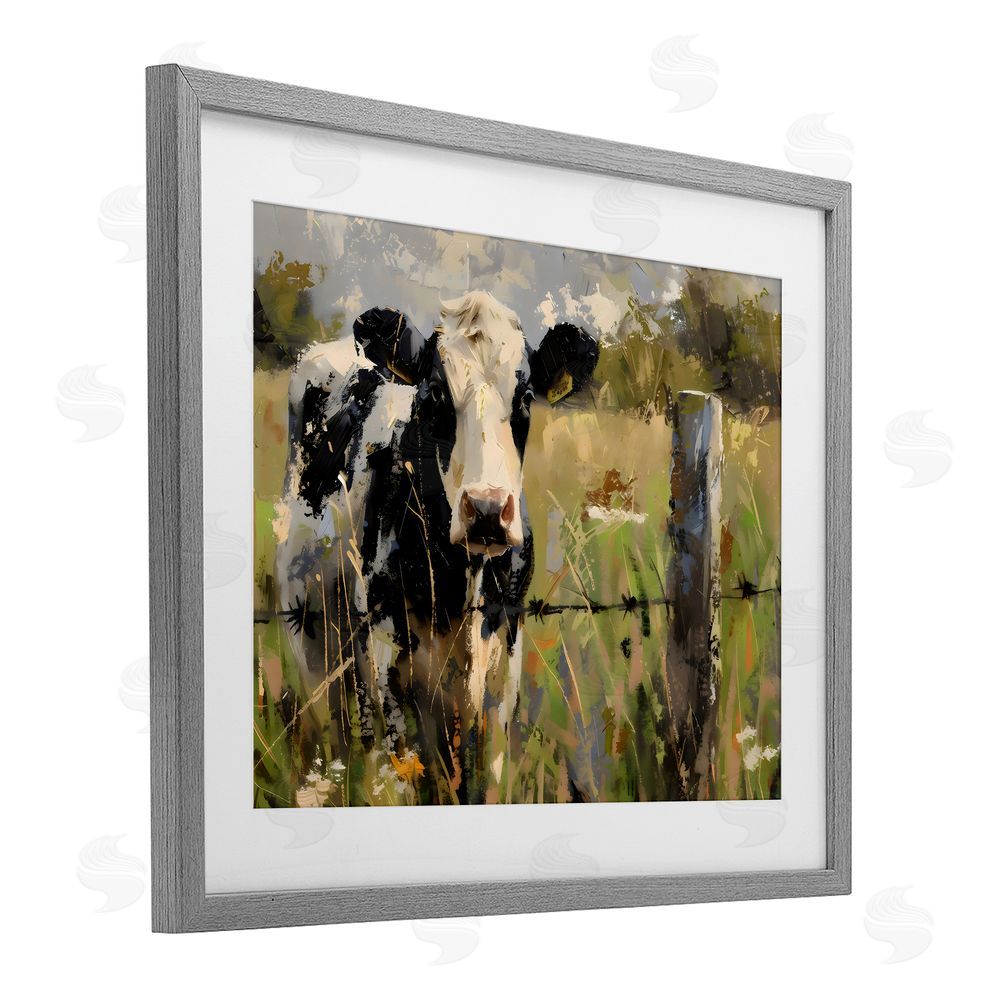 Creative Studio Cow in Summer Pasture Gray Framed Print Under Glass Wall Art