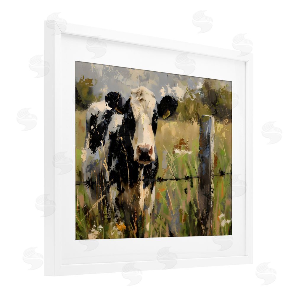 Creative Studio Cow in Summer Pasture White Framed Print Under Glass Wall Art