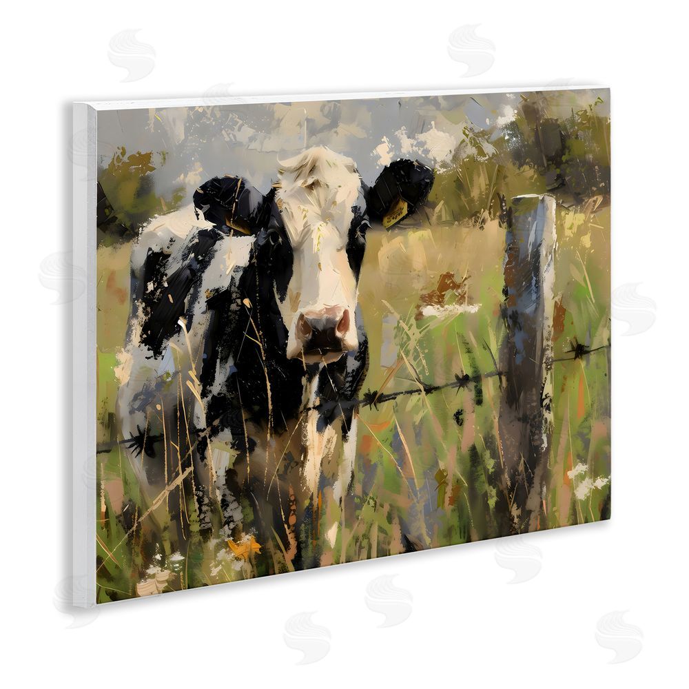Creative Studio Cow in Summer Pasture Wall Plaque with Fixed Lithograph Print