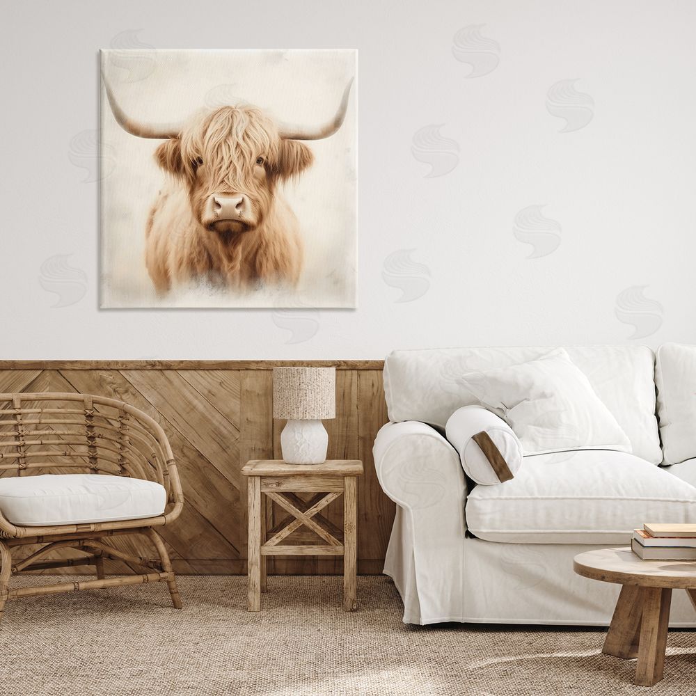 Creative Studio Dreamy Fluffy Highland Portrait Stretched Canvas Wall Art in Room