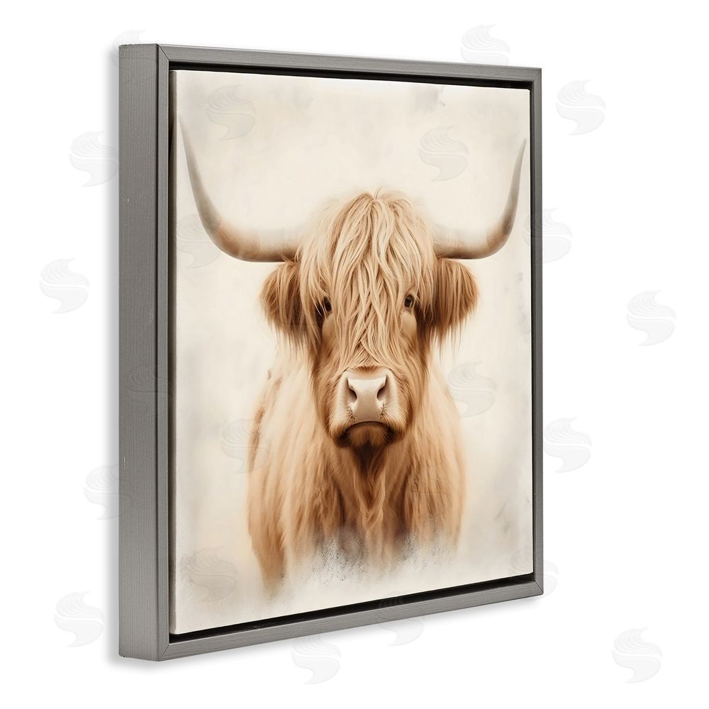 Creative Studio Dreamy Fluffy Highland Portrait Gray Floating Frame Canvas Wall Art Print