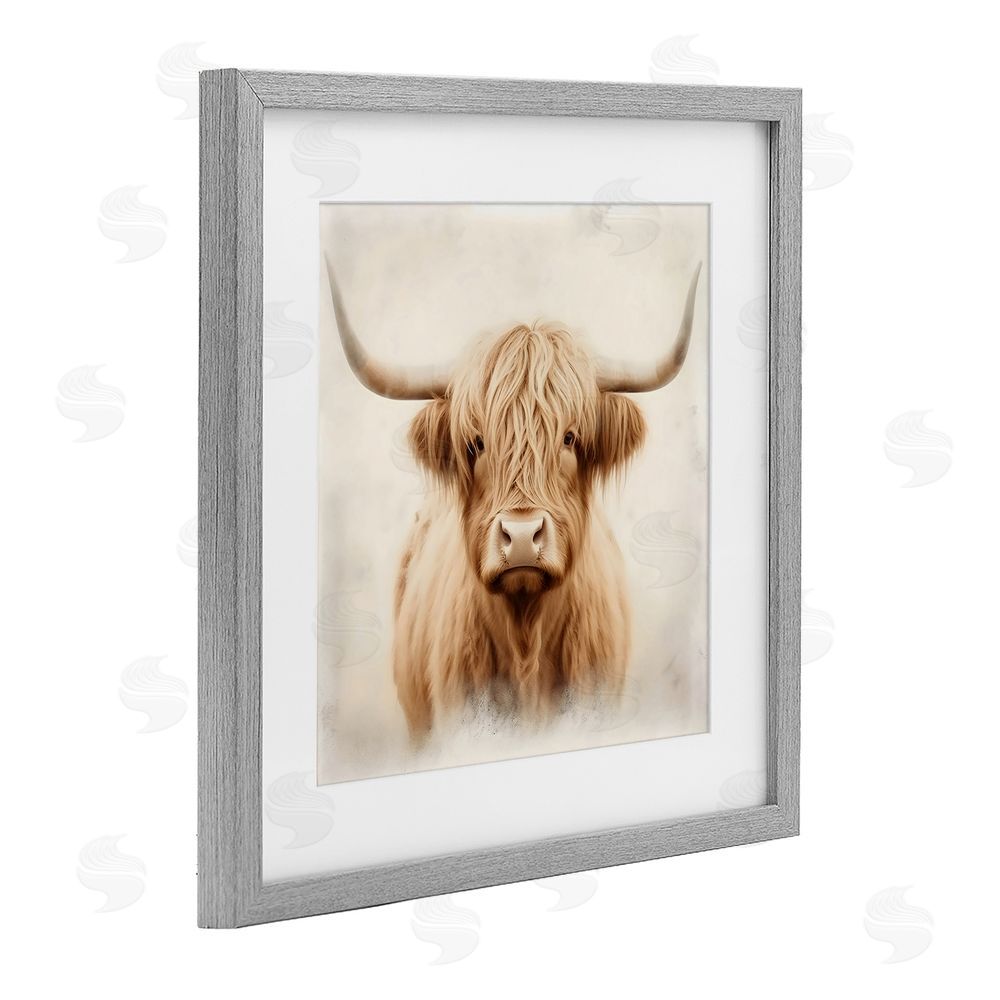 Creative Studio Dreamy Fluffy Highland Portrait Gray Framed Print Under Glass Wall Art
