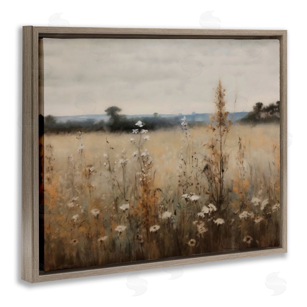 Creative Studio Country Wildflowers in Misty Meadow Brown Floating Frame Canvas Wall Art Print