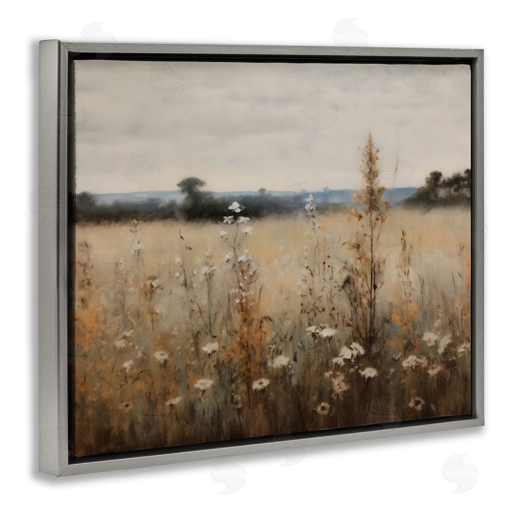Creative Studio Country Wildflowers in Misty Meadow Gray Floating Frame Canvas Wall Art Print