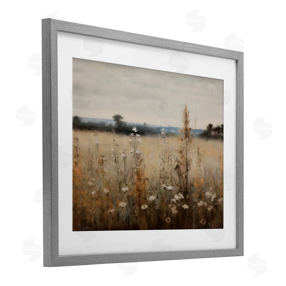 Creative Studio Country Wildflowers in Misty Meadow Gray Framed Print Under Glass Wall Art