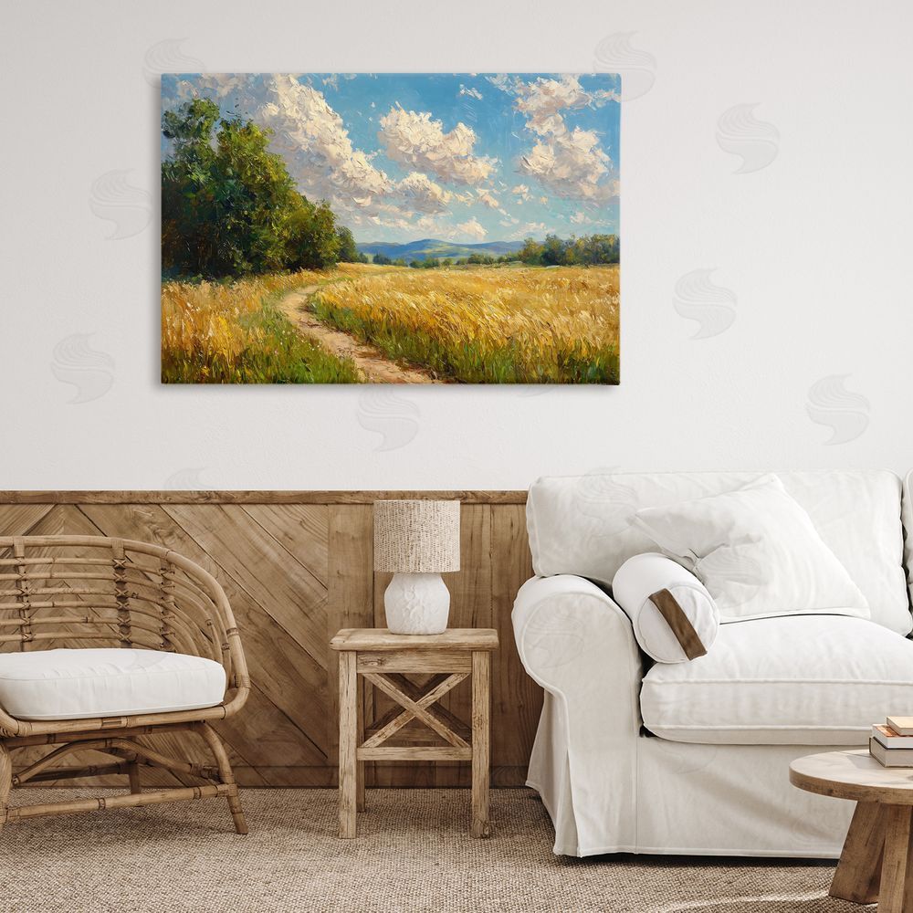 Creative Studio Winding Path Through Wheat Field Stretched Canvas on Wall