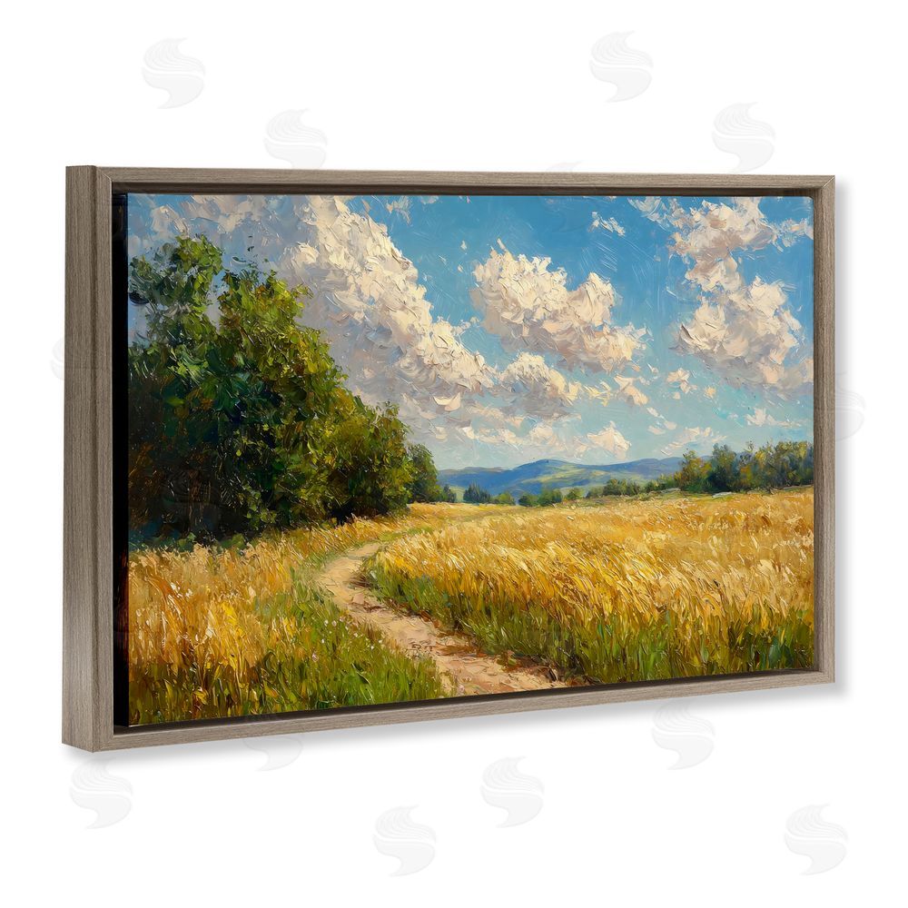 Creative Studio Winding Path Through Wheat Field Brown Floating Framed Canvas Wall Art Print