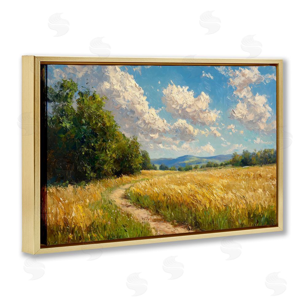 Creative Studio Winding Path Through Wheat Field Gold Floating Framed Canvas Wall Art Print