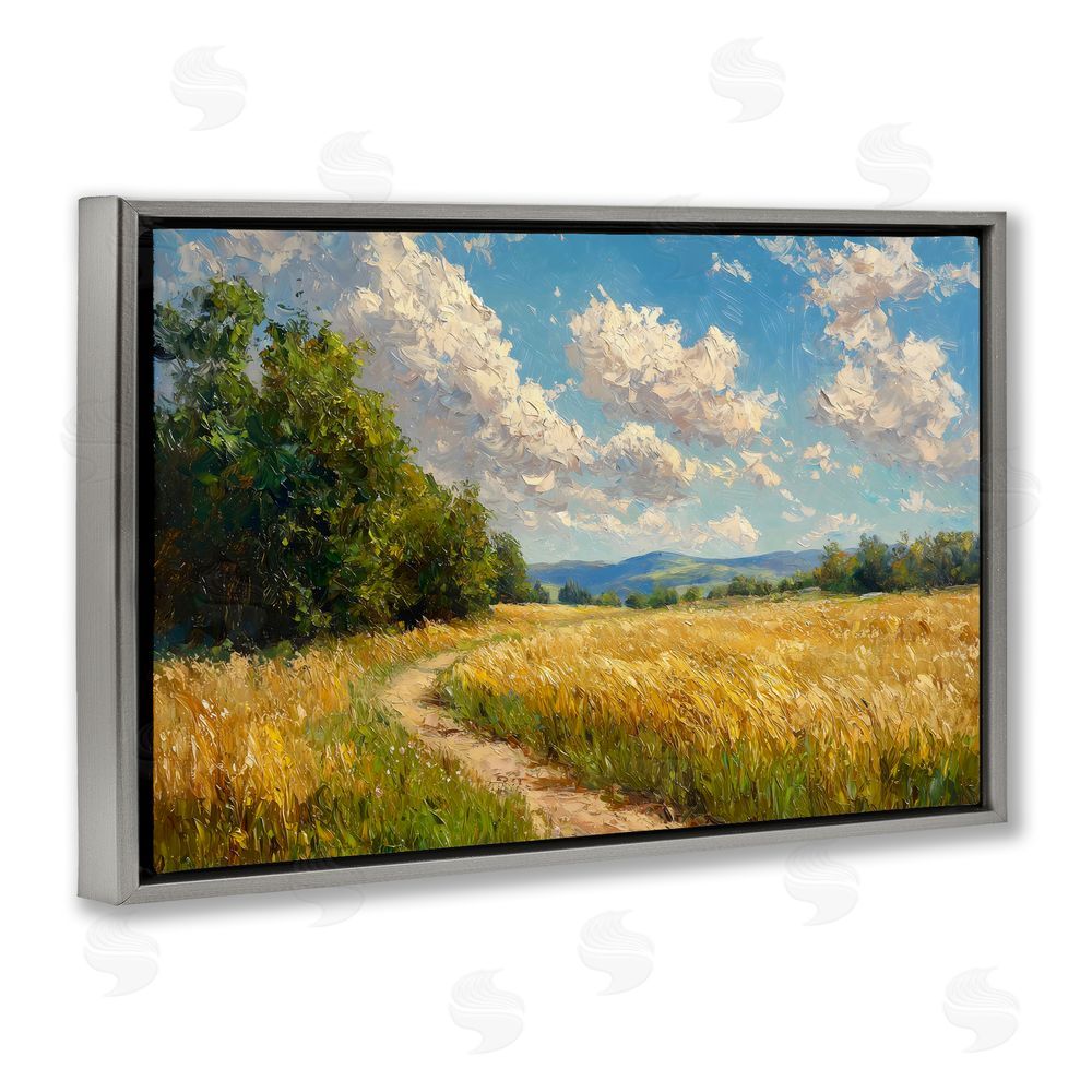 Creative Studio Winding Path Through Wheat Field Gray Floating Framed Canvas Wall Art Print