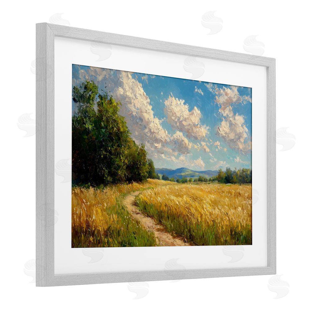 Creative Studio Winding Path Through Wheat Field Gray Framed Print Under Glass with White Mat Wall Art