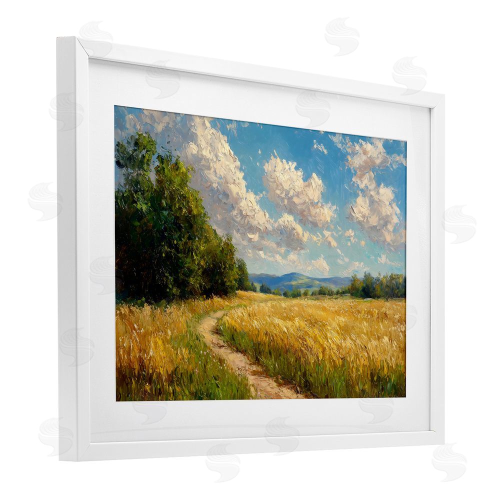 Creative Studio Winding Path Through Wheat Field White Framed Print Under Glass with White Mat Wall Art