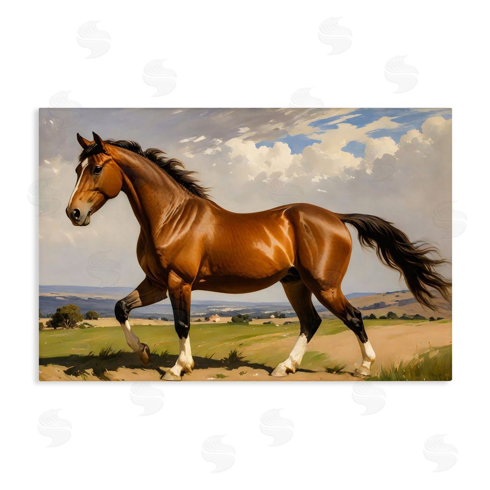 Creative Studio Trotting Horse in Field Stretched Canvas Wall Art Print