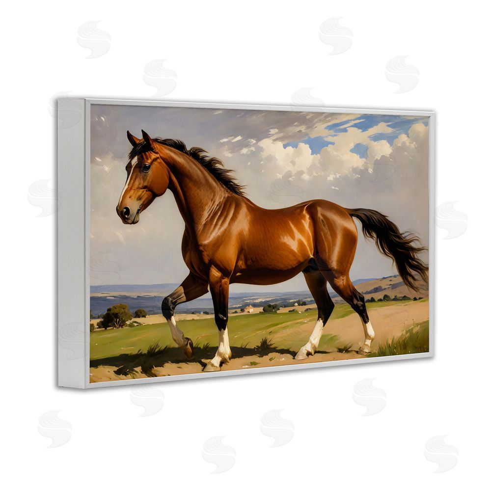 Creative Studio Trotting Horse in Field White Framed Giclee Wall Art Print
