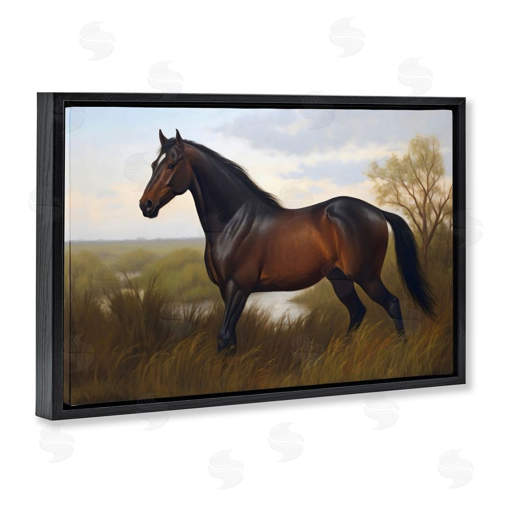 Creative Studio Stallion in Marshland Black Floating Framed Canvas Wall Art Print